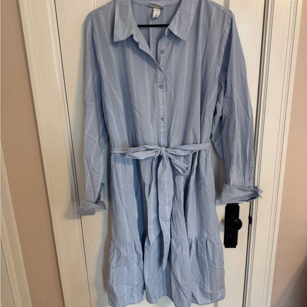 Ava & Viv Light Blue Cinched Waist Long Sleeve Dress